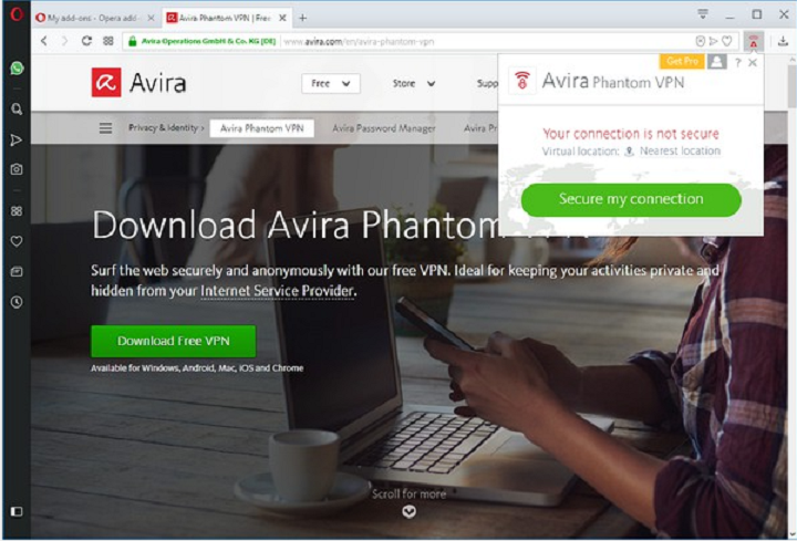 Free Avira Phantom VPN Unblock Websites extension download